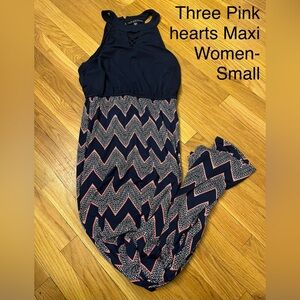 Three Hearts Navy and Pink Zigzag Maxi Dress